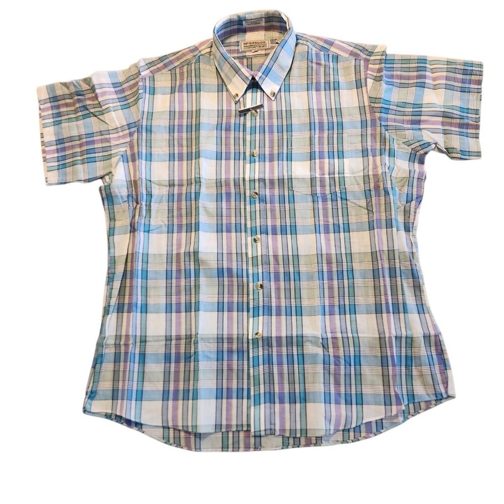 McGregor Contemporary Shirt Vintage Button Down Short Sleeve Plaid‎ XL NWT NEW